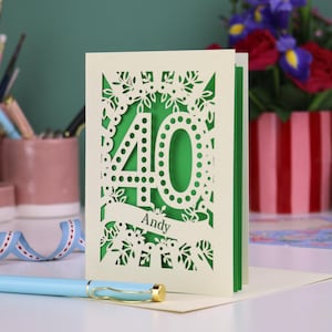 Personalised 40th Birthday Card –  Laser Cut Spotty Number Design