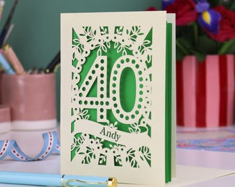 Personalised 40th Birthday Card –  Laser Cut Spotty Number Design