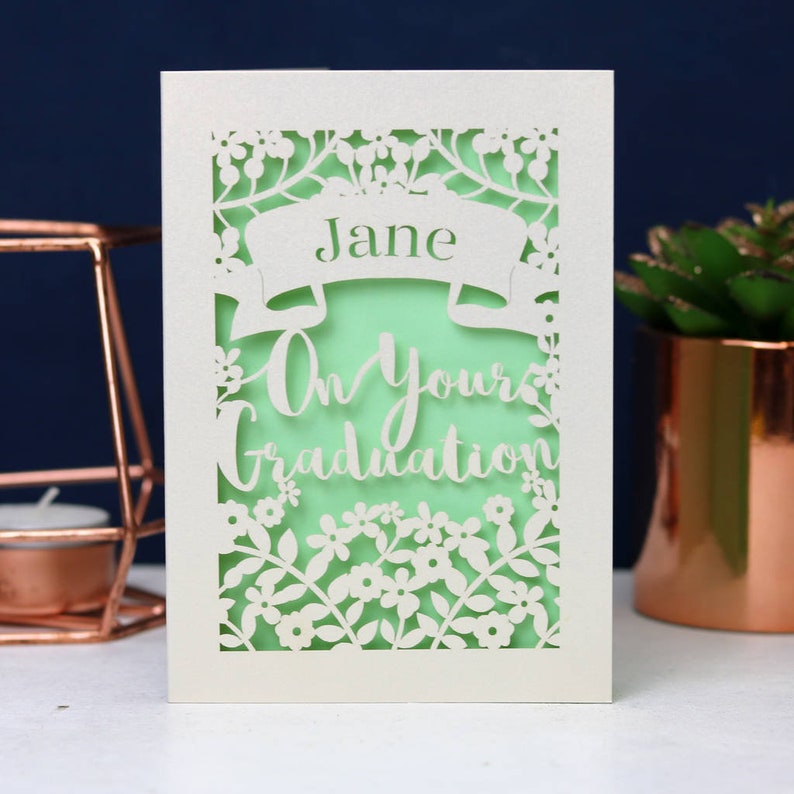 Personalised Papercut Graduation Card, On Your Graduation Congratulations Laser Cut Card, sku_graduation Light Green