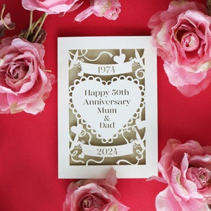 Golden Wedding Anniversary Papercut Card, 50th Anniversary Personalised Card, sku_anniversary50years image 1