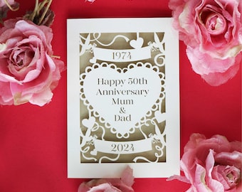 Golden Wedding Anniversary Papercut Card, 50th Anniversary Personalised Card, sku_anniversary50years