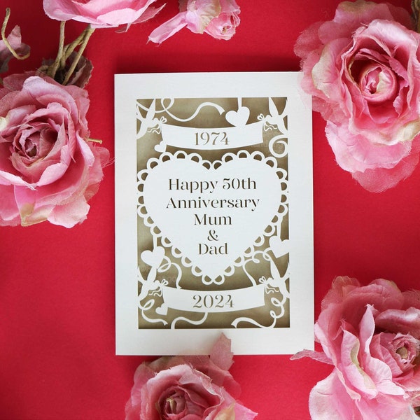 Golden Wedding Anniversary Papercut Card, 50th Anniversary Personalised Card, sku_anniversary50years