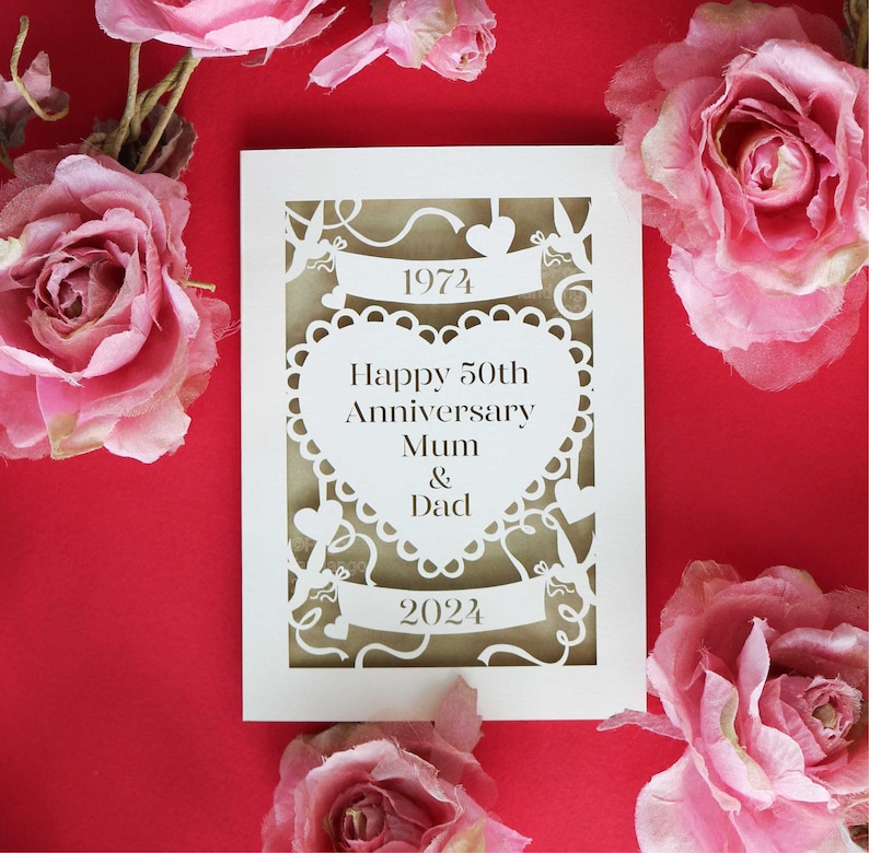 Golden Wedding Anniversary Papercut Card, 50th Anniversary Personalised Card, sku_anniversary50years image 1