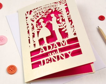 Personalised Papercut Couple Engagement Card, Banner Engagement Congratulations Laser Cut Card, sku_couple