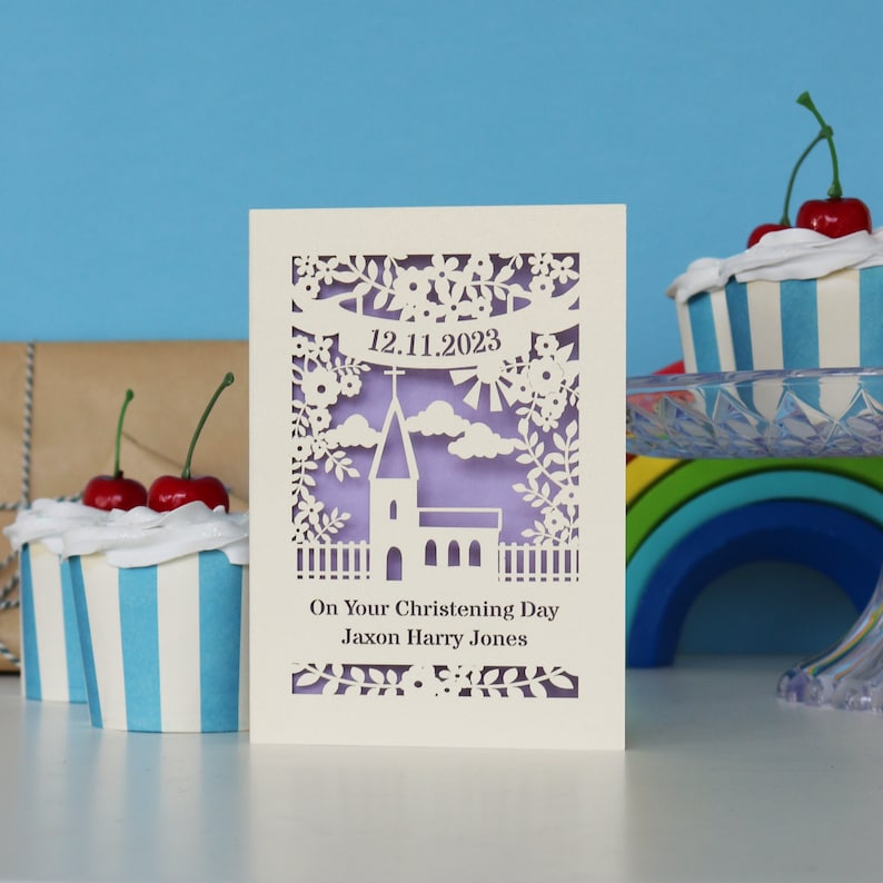 Personalised Papercut Floral Christening Card, sku_floral_christening Lilac