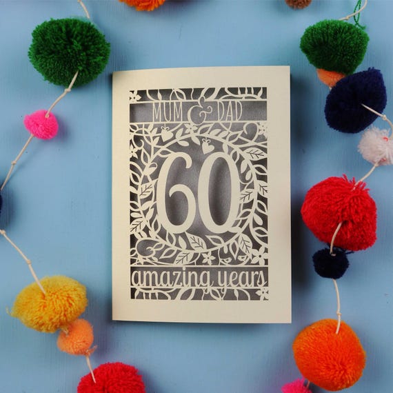 Diamond Wedding Anniversary Papercut Card, Floral Personalised 60th Anniversary Card  - 60 Amazing Years