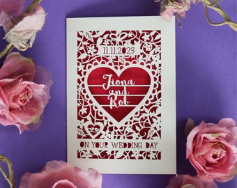 Papier découpé personnalisé le jour de votre mariage, carte de mariage découpée au laser, carte découpée en papier pour mariage, sku_On_Your_Wedding_Day