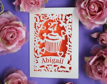 Personalised Papercut Cupcake Birthday Card, Laser Cut Card for Birthdays