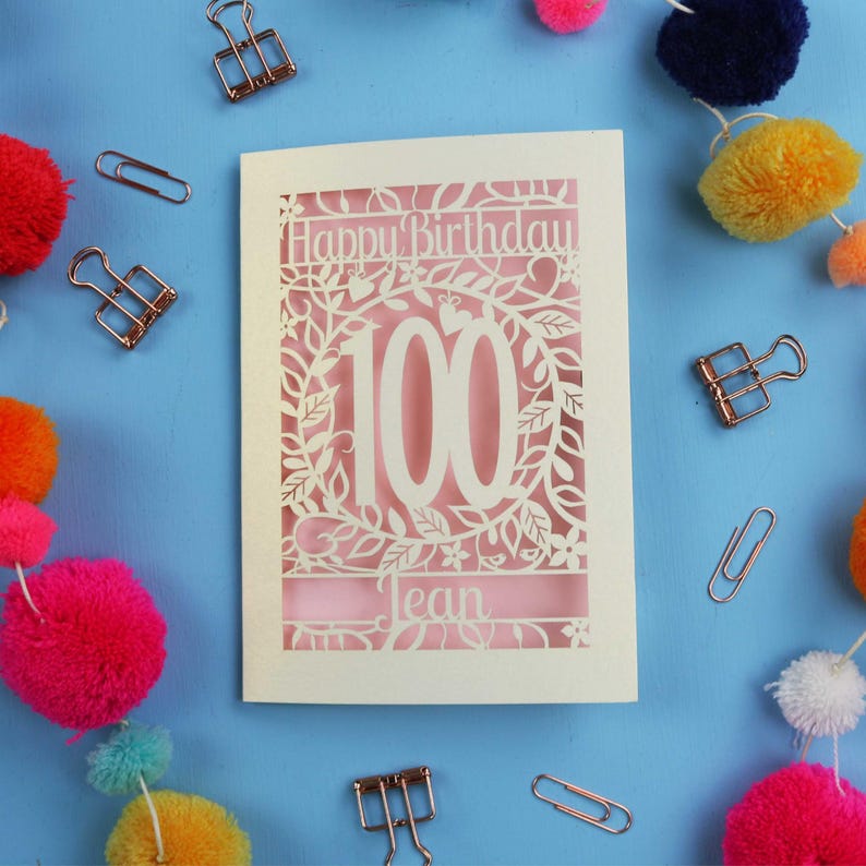 Personalised 100th Birthday Card | Papercut Flower Laser Cut Design ...