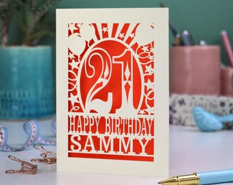 Personalised 21st Birthday Card | Laser Cut Happy Birthday Age Design
