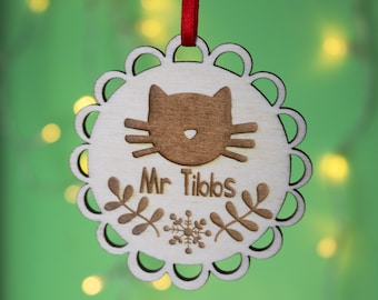 Personalised Cat Christmas Decoration, Engraved Pet Tree Ornament, Cat Lady Stocking Filler, sku_cat_dec