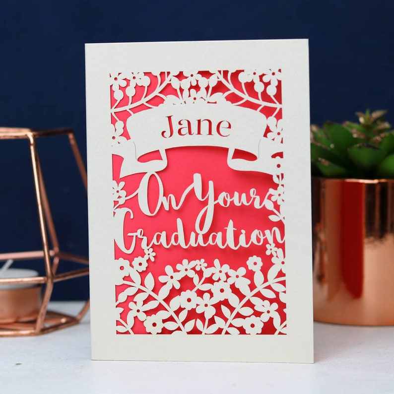 Personalised Papercut Graduation Card, On Your Graduation Congratulations Laser Cut Card, sku_graduation Coral