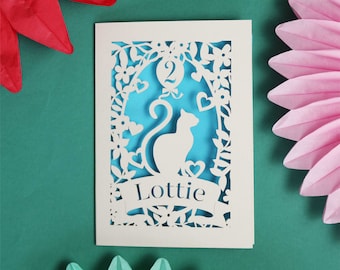 Personalised Papercut Cat Birthday Card, Paper Cut Cards for Children, Cat Lady Birthday Card, sku_Cat_Birthday