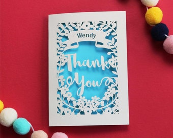 Personalised Papercut Floral Thank You Card, SKU_thankyou