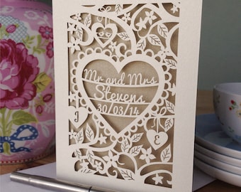 Personalised Papercut Heart Wedding Card, Wedding Cards, Mr and Mrs Papercut Wedding Card Anniversary Card, sku_heart_wedding