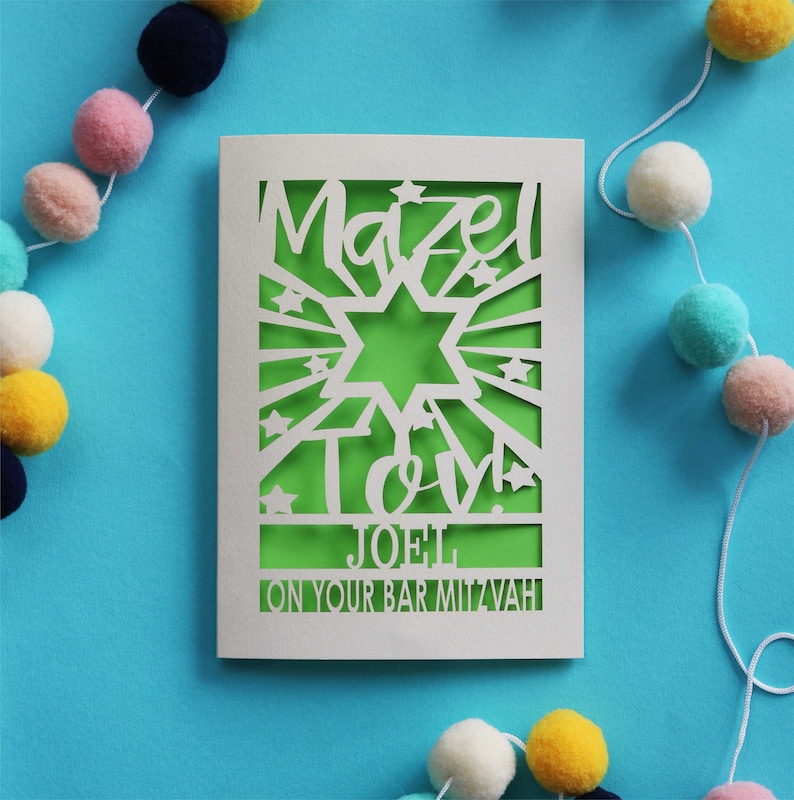 Personalisierte Mazel Tov Bar Mitzwa Karte aus Papier Bright Green