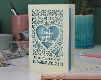 Personalised Papercut On Your Wedding Day Card, Laser Cut Wedding Card, Paper Cut Card for Weddings, Handmade Cards UK