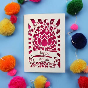 Carte Diwali - Papier découpé Lotus Happy Diwali Card