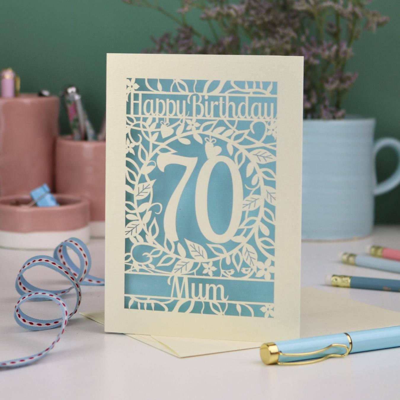 Personalised 70th Birthday Card – Laser Cut Flower Design - Etsy