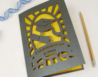 Personalised Papercut Graduation Card, Grey and Super Gold Laser Cut Congratulations Card, sku_new_graduation