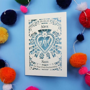 Persönliche Partnerkarte - Personalisierte Hochzeitskarte mit Papierschnitt - Sacred Heart Design