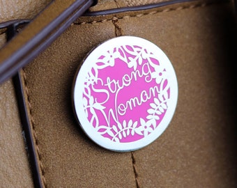 Strong Woman Enamel Pin With Papercut Backing, Gifts for Her, Strong Girls