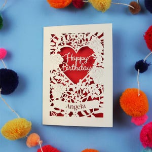 Personalised Birthday Card - Papercut Heart Birthday Card for Her - Wife Birthday Card - Mum Birthday Card