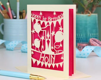 Personalised Laser Cut First Birthday Card, Keepsake Name Card