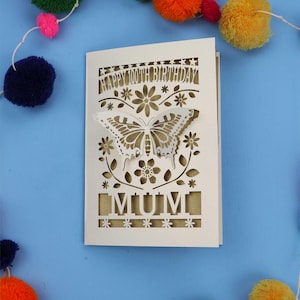 Personalisierte 100.Geburtstagskarte - Schmetterling 3D Karte Laser Cut Design