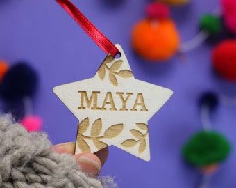 Personalised Tiny Star Christmas Decoration, Mabe Christmas Tree Decoration