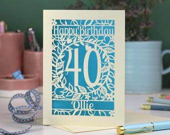 40th Birthday Card – Personalised Laser Cut Flower Design