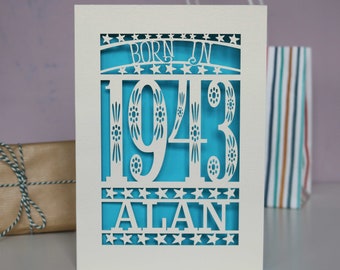 Personalised Papercut Born In 1943 80th Birthday Card A5 size, sku_Born_in