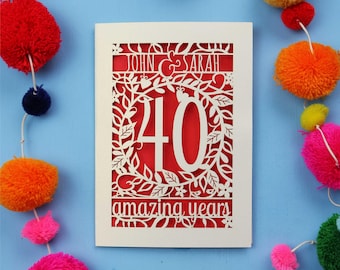 Regalo per l'anniversario di nozze di rubino per mamma e papà, biglietto personalizzato per il 40° anniversario, 40° anniversario di matrimonio per mamma e papà, quarantesimo anniversario - Italia
