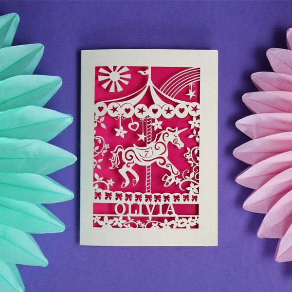 Personalised Papercut Merry Go Round Card, Carousel Birthday Age Card, Laser Cut Card, sku_merry_go_round