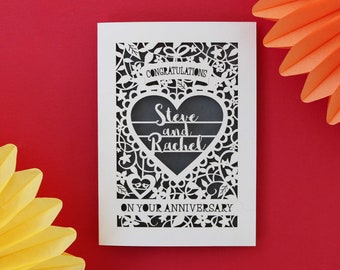 Personalised Papercut On Your Anniversary Card, Laser Cut Anniversary Card, Paper Cut Card for Anniversaries