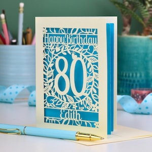 Personalized 80th Birthday Card: Floral Papercut, Laser Cut Design