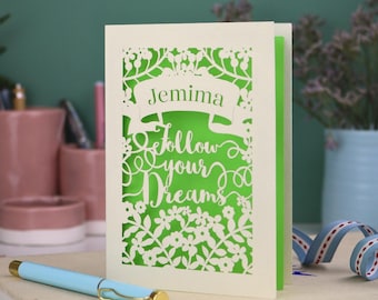 Personalised Laser Cut Good Luck Card | Follow Your Dreams