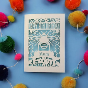 Mum 90th Birthday Card – Personalised Laser Cut Bee Design – Papercut 90th Birthday Ideas