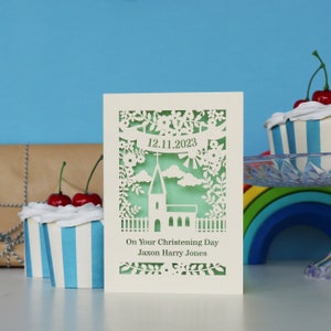 Personalised Papercut Floral Christening Card, sku_floral_christening Light Green