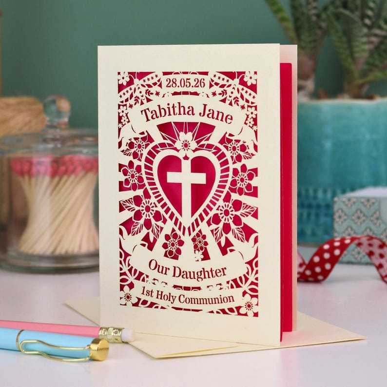 Daughter First Holy Communion Card - Sacred Heart Design - Etsy UK