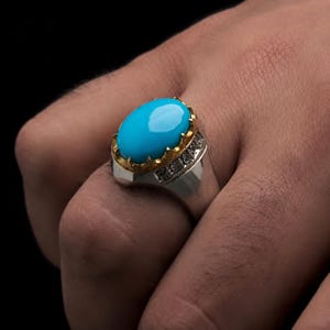 Sterling zilveren herenring met turkoois: Art Deco Feroza