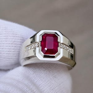 Natural Ruby Ring for Men 6 Carat Red Yaqoot Ring 925 Sterling Silver Handmade Art Deco Ring Vintage Ruby Statement Ring Gift for Him
