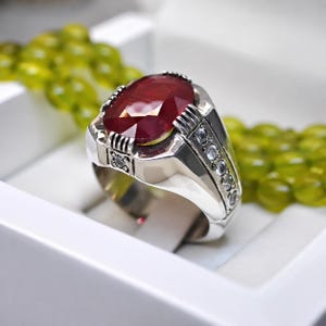 Anillo de rubí natural de 6 quilates para hombre, anillo Yaqoot de plata de ley 925 hecho a mano, anillo Art Déco para hombre, regalo de gema roja auténtica para él.