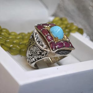 Anillo de rubí natural para hombre, anillo de rubí rojo Yaqoot de 5 quilates, plata de ley 925, anillo de sello hecho a mano para hombre, joyería vintage Art Déco con piedras preciosas, regalo.