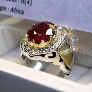 Natural Ruby 6 Carat Ring for Men, Genuine Yaqoot Ring, 925 Sterling Silver Handmade Ring, Art Deco Filigree Jewelry, Gift for Him