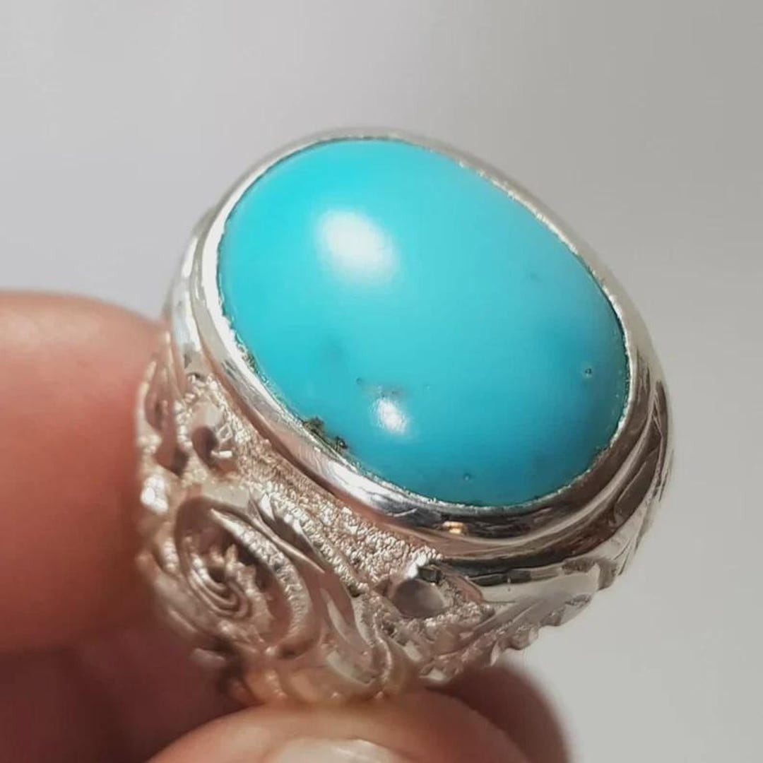 Natural Feroza Blue Turquoise Gemstone Ring for Men Sterling Silver 925 ...