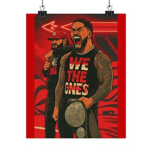 Affiche de la WWE « We The Ones » The Usos - Impression d&#39;art mural dessin animé physique - Décoration des champions par équipe de catch pour chambre, studio ou homme des cavernes