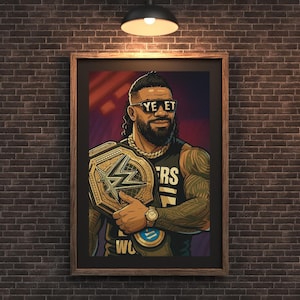 Jey Uso dessin animé Art mural en téléchargement numérique | YEET champion de la WWE affiche de Zazzle.be Liste d&#39;envies Vous avez des idées ? Décoration de catch pour les fans, les chambres à coucher, les gymnases et les salles de jeux