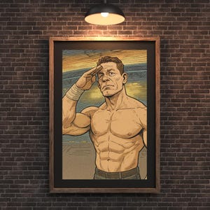 Cartoon John Cena Salute Digital Download | WWE Legend Wall Art | Printable Wrestling Poster for Fans of The Champ