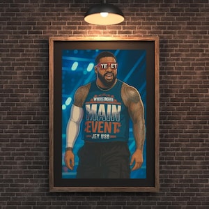 Jey Uso WWE Wall Art en téléchargement numérique – Poster du Main Event | Oeuvre d&#39;art inspirée de WrestleMania | Déco à imprimer pour fans de catch